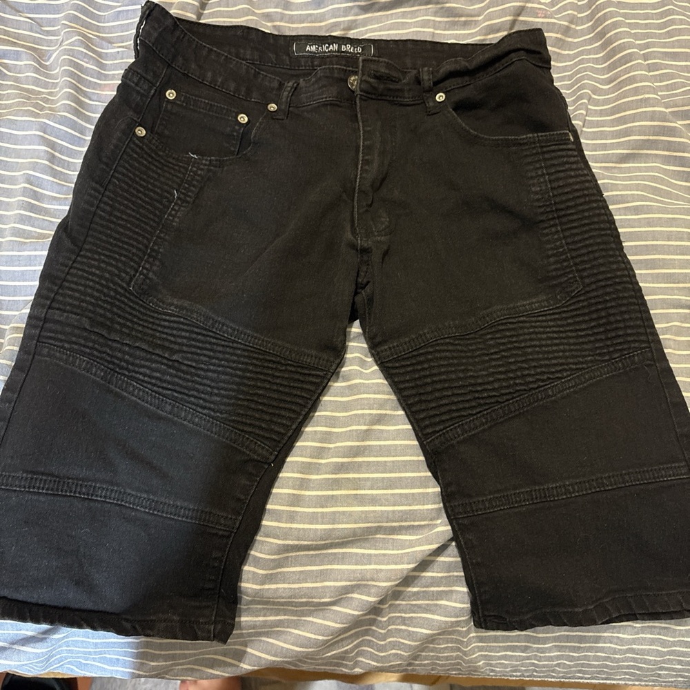 American Bazi Black Jean Shorts with Frayed Hem